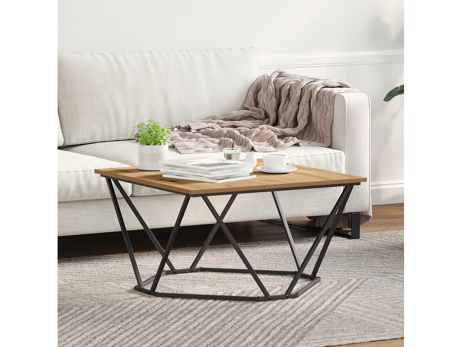 Table basse Chêne Artisanale 80x80x45 cm Bois Ingénierie