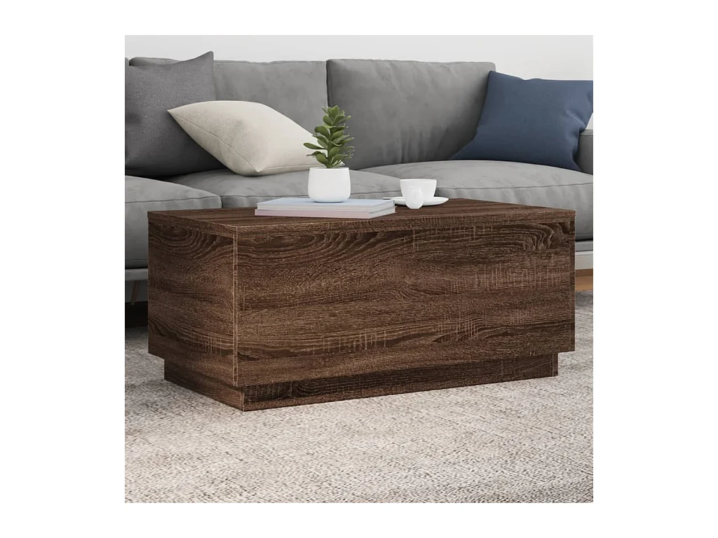 Tavolino con luci LED rovere marrone 90x50x40 cm