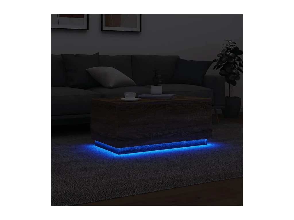 Tavolino con luci LED rovere marrone 90x50x40 cm