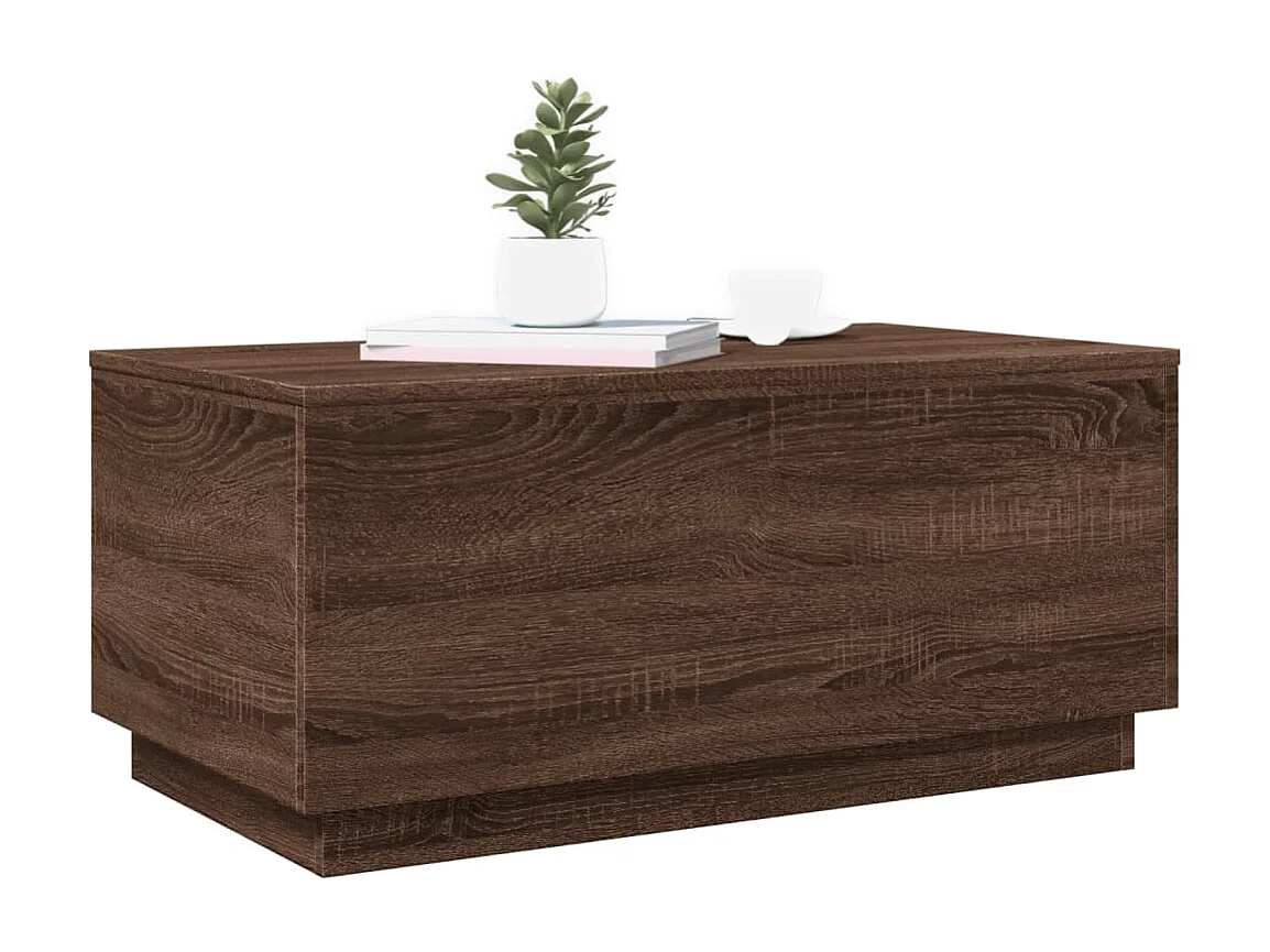 Mesa de centro con luces LED roble marrón 90x50x40 cm