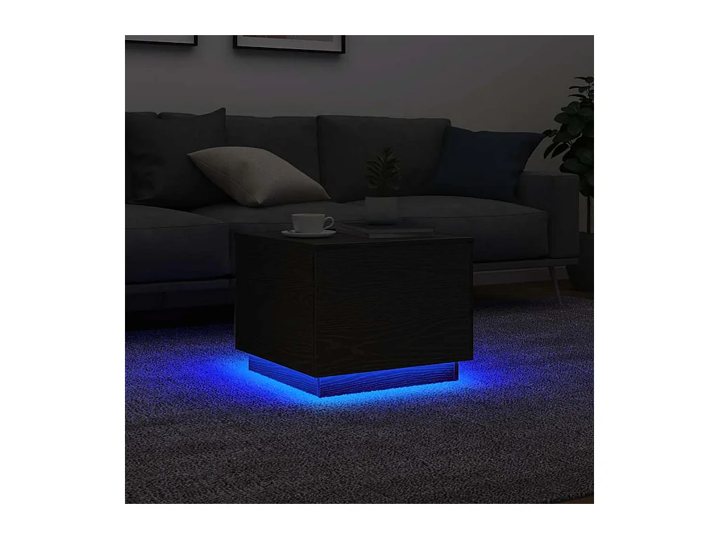 Table basse avec lumières LED chêne noir 50x50x40 cm