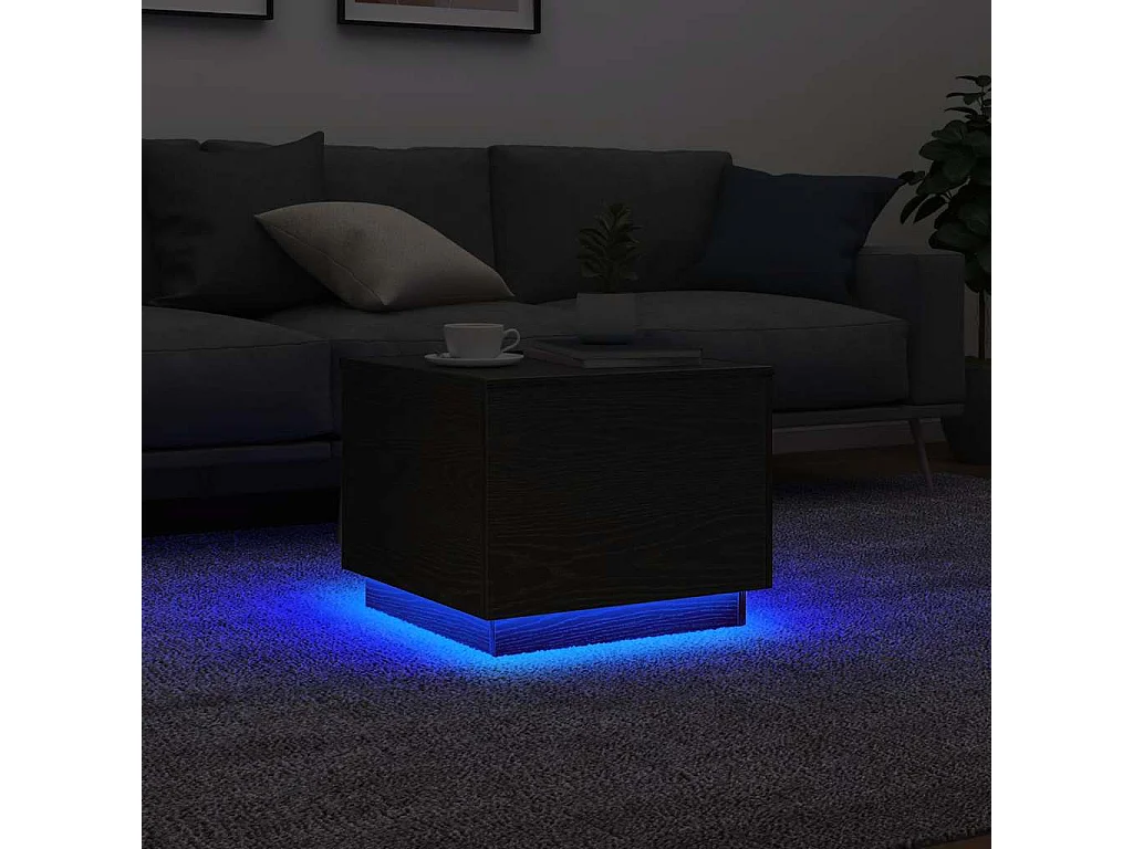 Table basse avec lumières LED chêne noir 50x50x40 cm