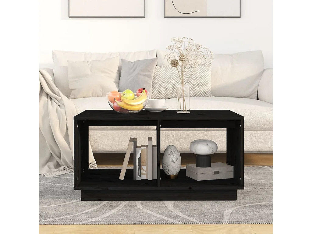 Table basse Noir 80x50x40 cm Bois massif de pin