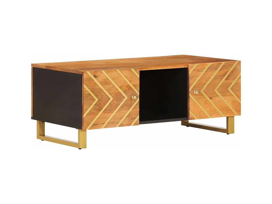 Table basse marron et noir 100x54x40 cm bois massif de manguier