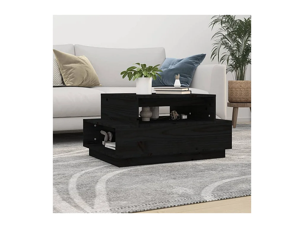 Table basse Noir 80x55x40,5 cm Bois massif de pin