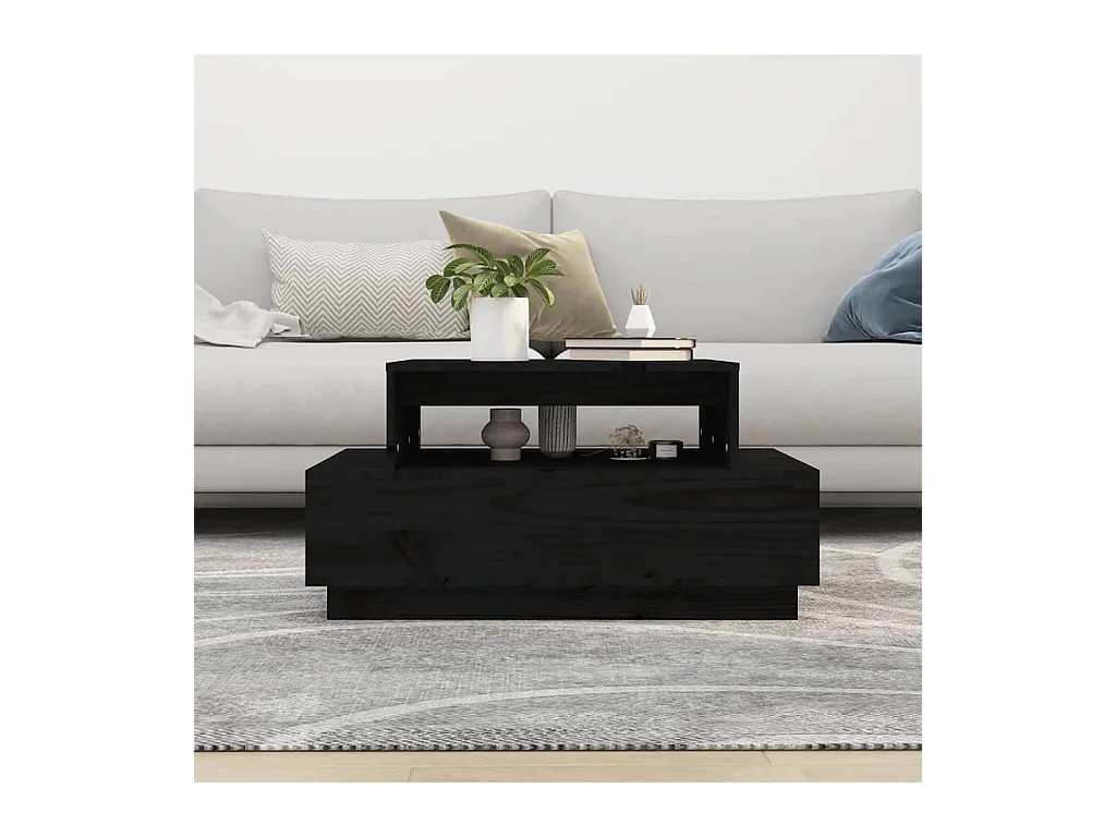 Table basse Noir 80x55x40,5 cm Bois massif de pin