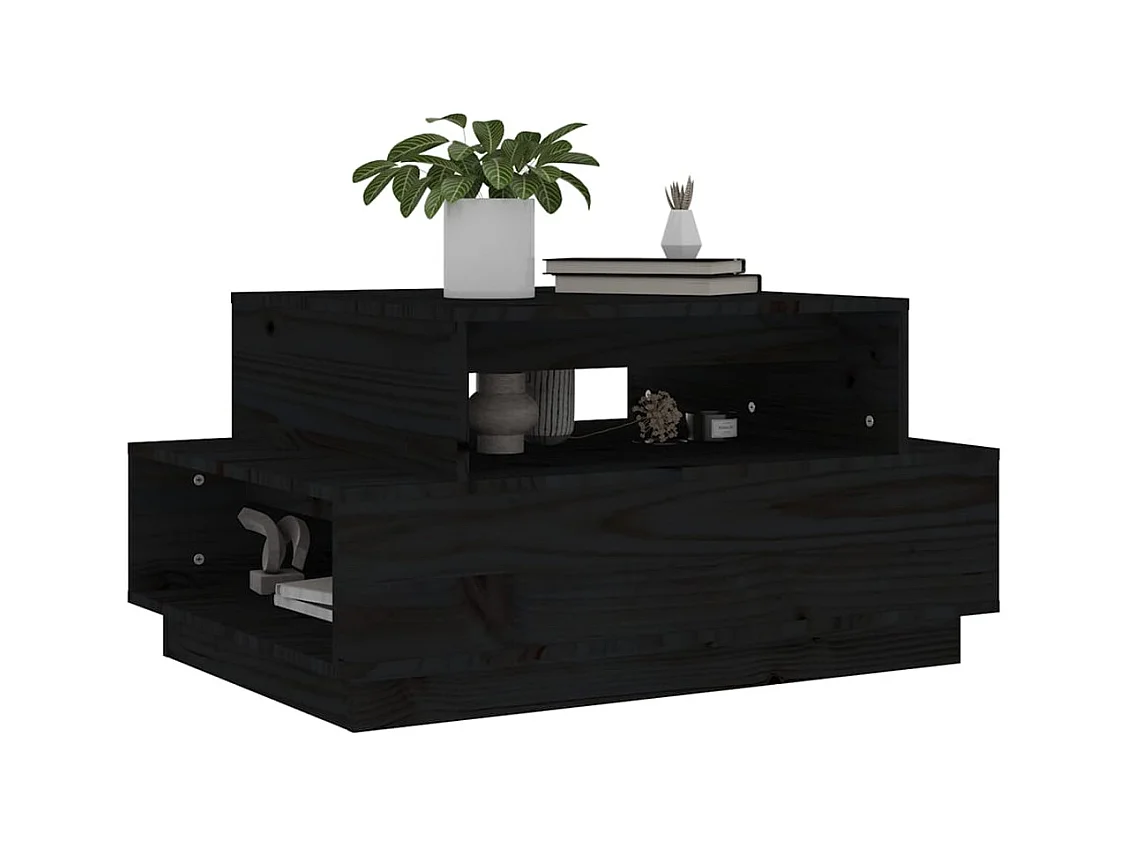 Table basse Noir 80x55x40,5 cm Bois massif de pin