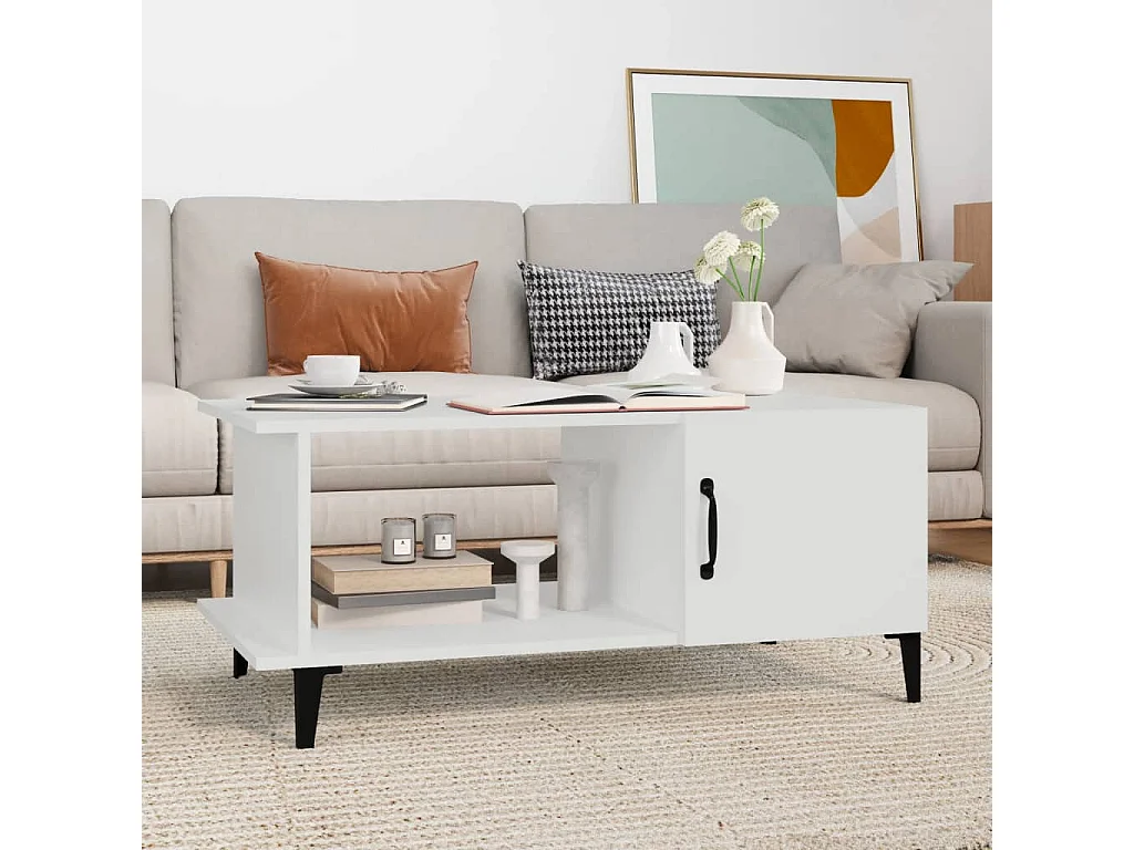 Mesa de centro Blanca 90x50x40 cm Madera de ingeniería