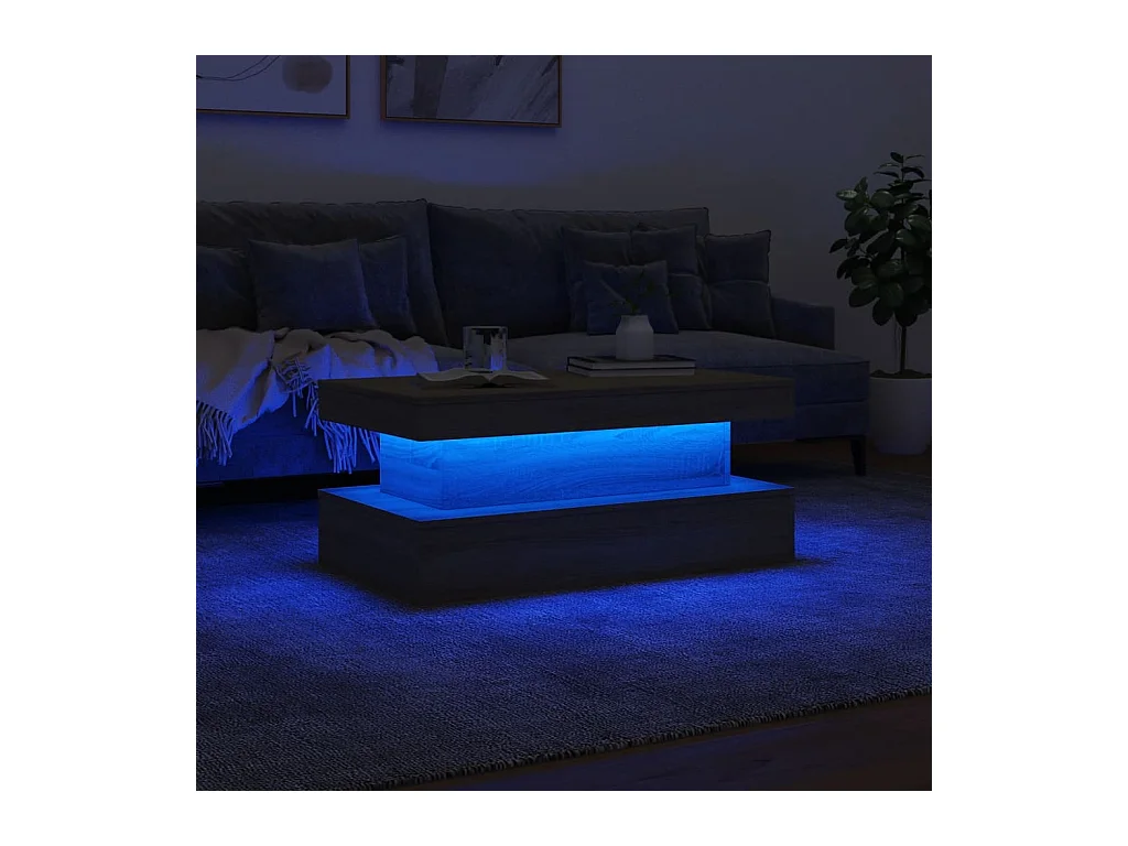 Tavolino con luci LED in rovere Sonoma 90x50x40 cm