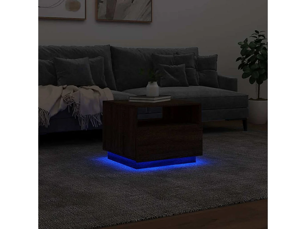 Table basse avec lumières LED chêne marron 50x49x40 cm
