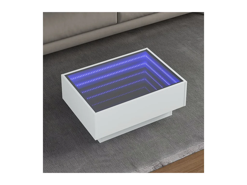 Table basse avec LED blanc 70x50x30 cm bois d'ingénierie