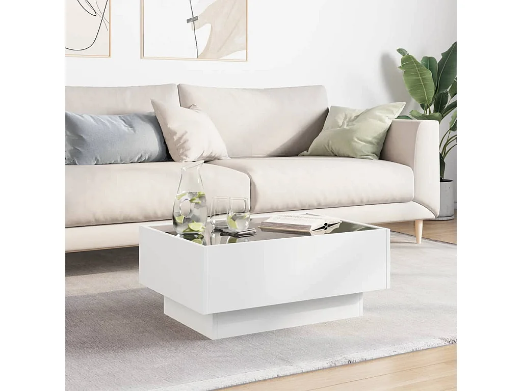 Tavolino con LED bianco 70x50x30 cm in legno ingegnerizzato