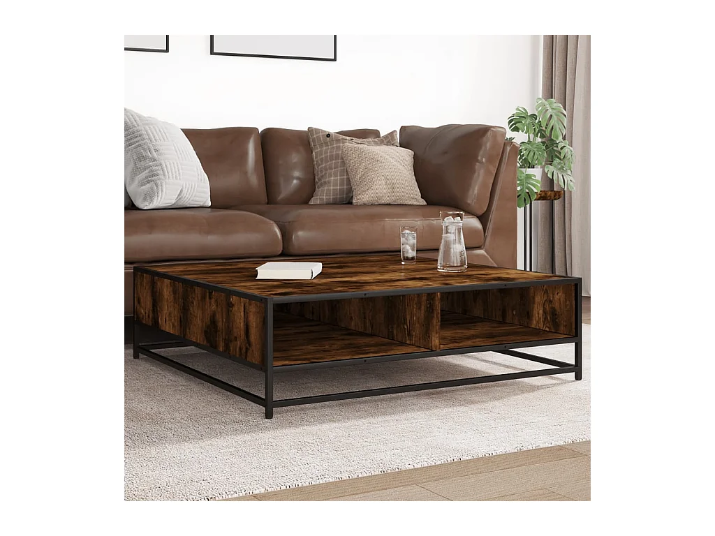 Table basse chêne fumé 100x100x30 cm bois d'ingénierie et métal