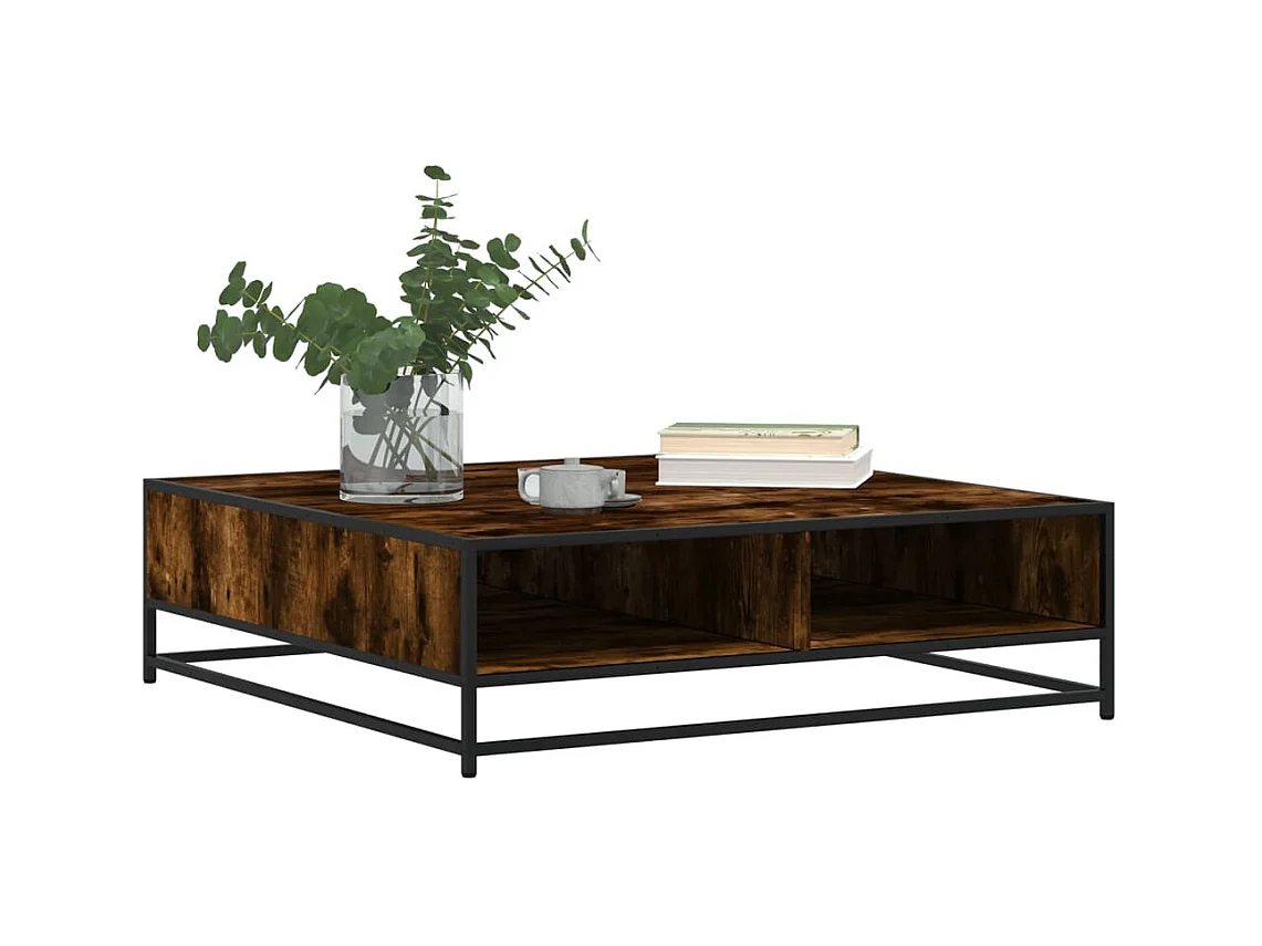Table basse chêne fumé 100x100x30 cm bois d'ingénierie et métal