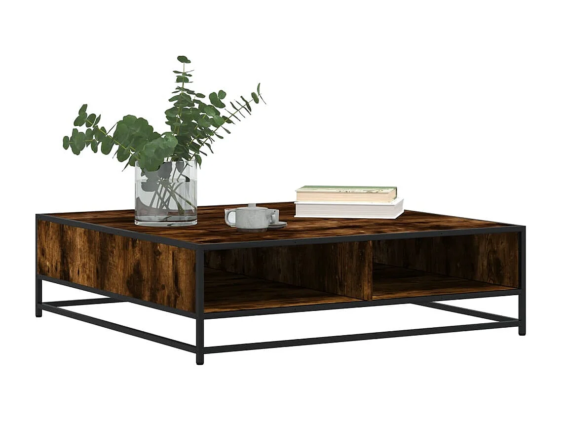 Mesa de centro de roble ahumado 100x100x30 cm de madera contrachapada y metal