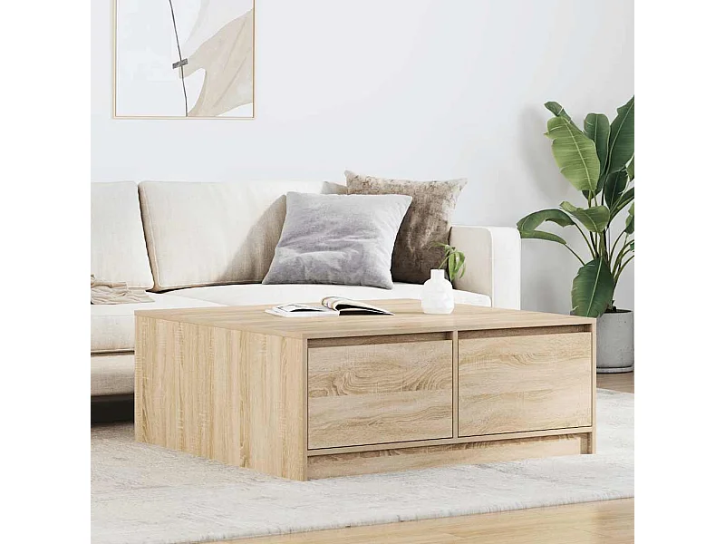 Tavolino con cassetti, rovere Sonoma, 100x100x40 cm