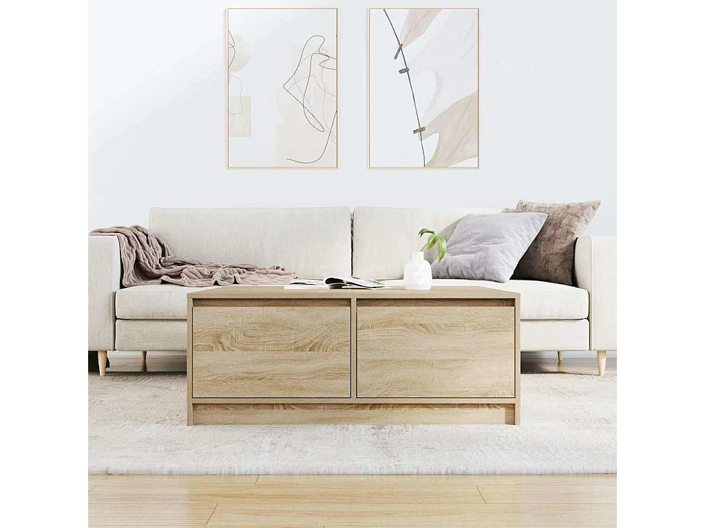 Mesa de centro con cajones, roble Sonoma, 100x100x40 cm