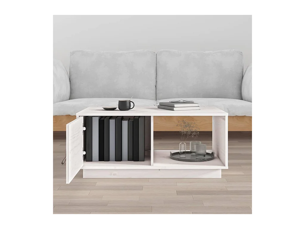 Table basse Blanc 80x50x35,5 cm Bois massif de pin