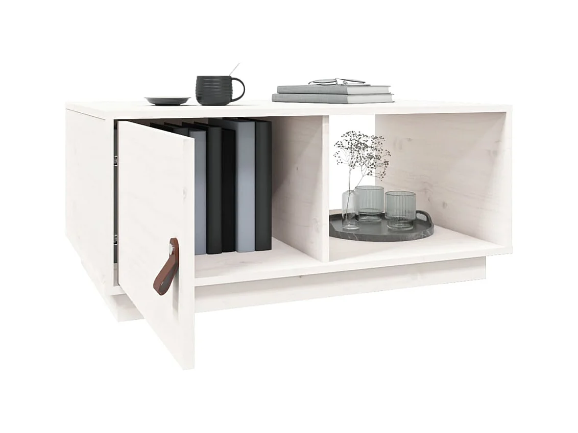 Table basse Blanc 80x50x35,5 cm Bois massif de pin