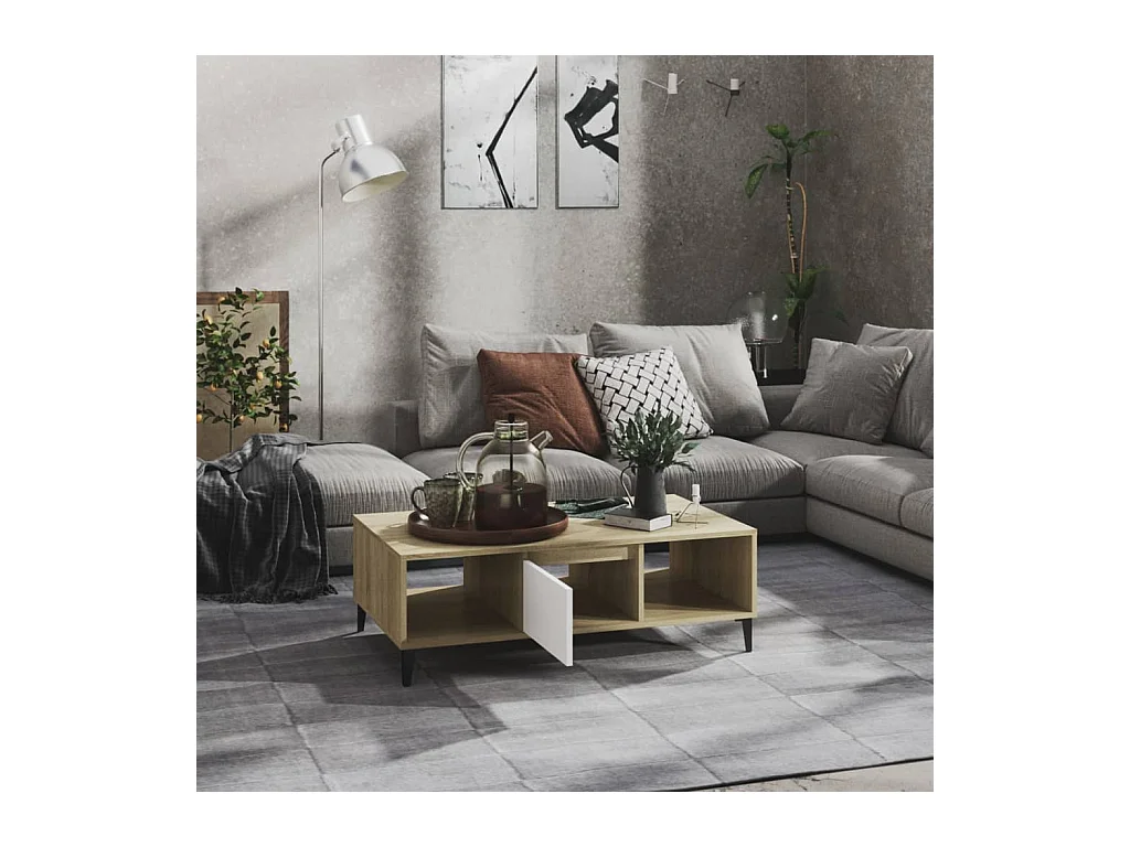 Table basse blanc chêne sonoma 103,5x60x35 cm bois d'ingénierie