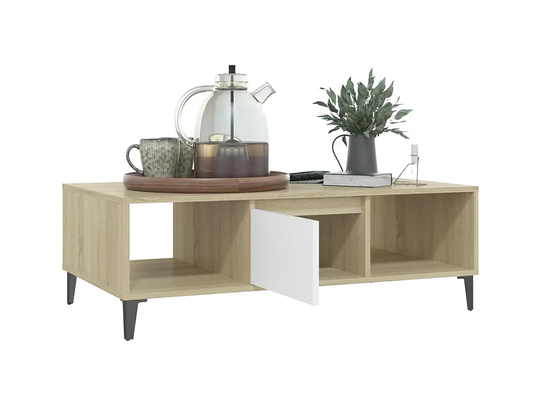 Table basse blanc chêne sonoma 103,5x60x35 cm bois d'ingénierie