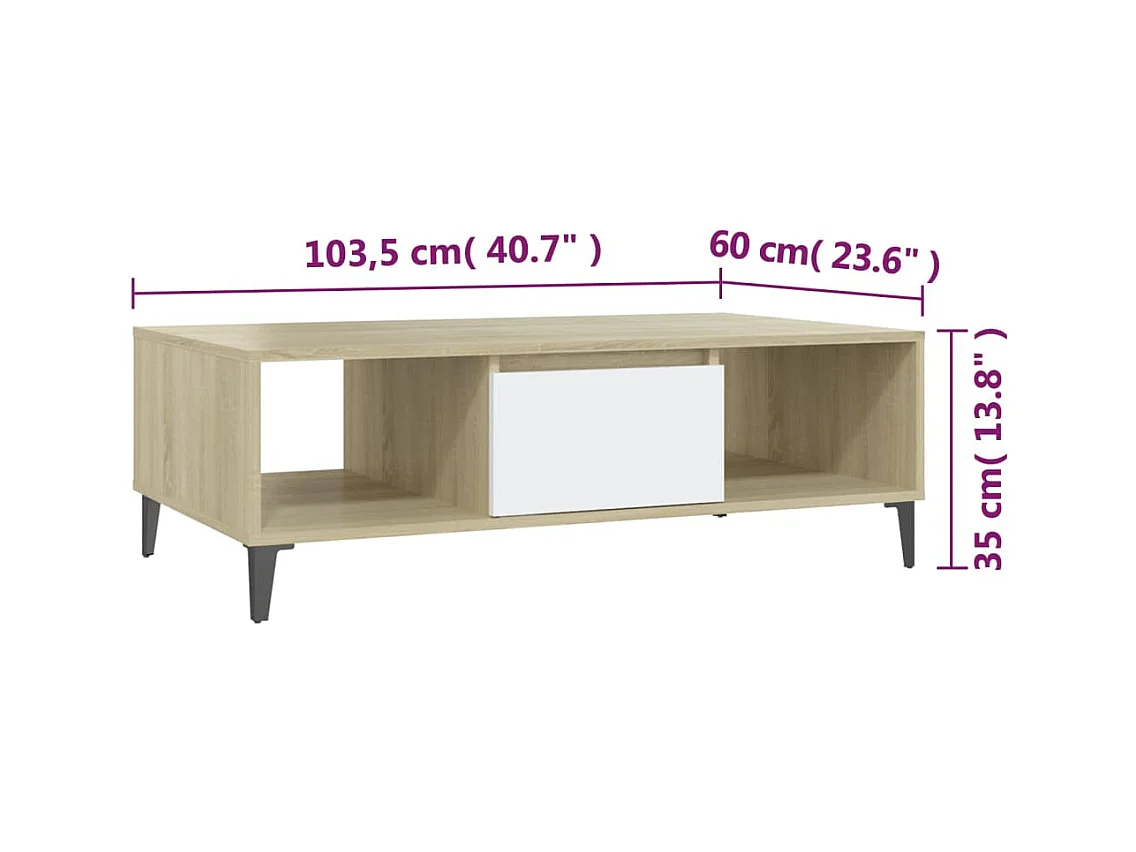 Table basse blanc chêne sonoma 103,5x60x35 cm bois d'ingénierie