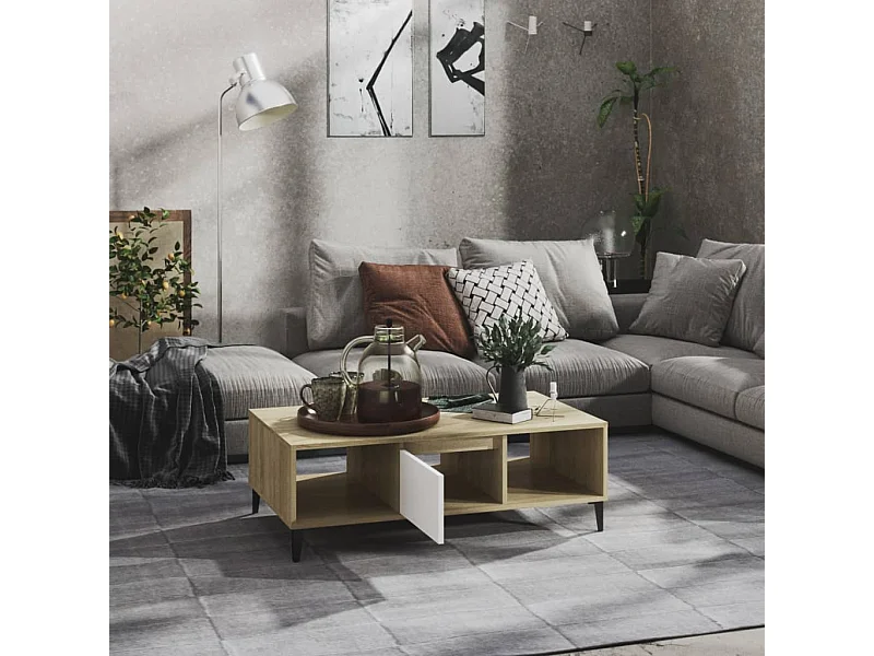 Table basse blanc chêne sonoma 103,5x60x35 cm bois d'ingénierie