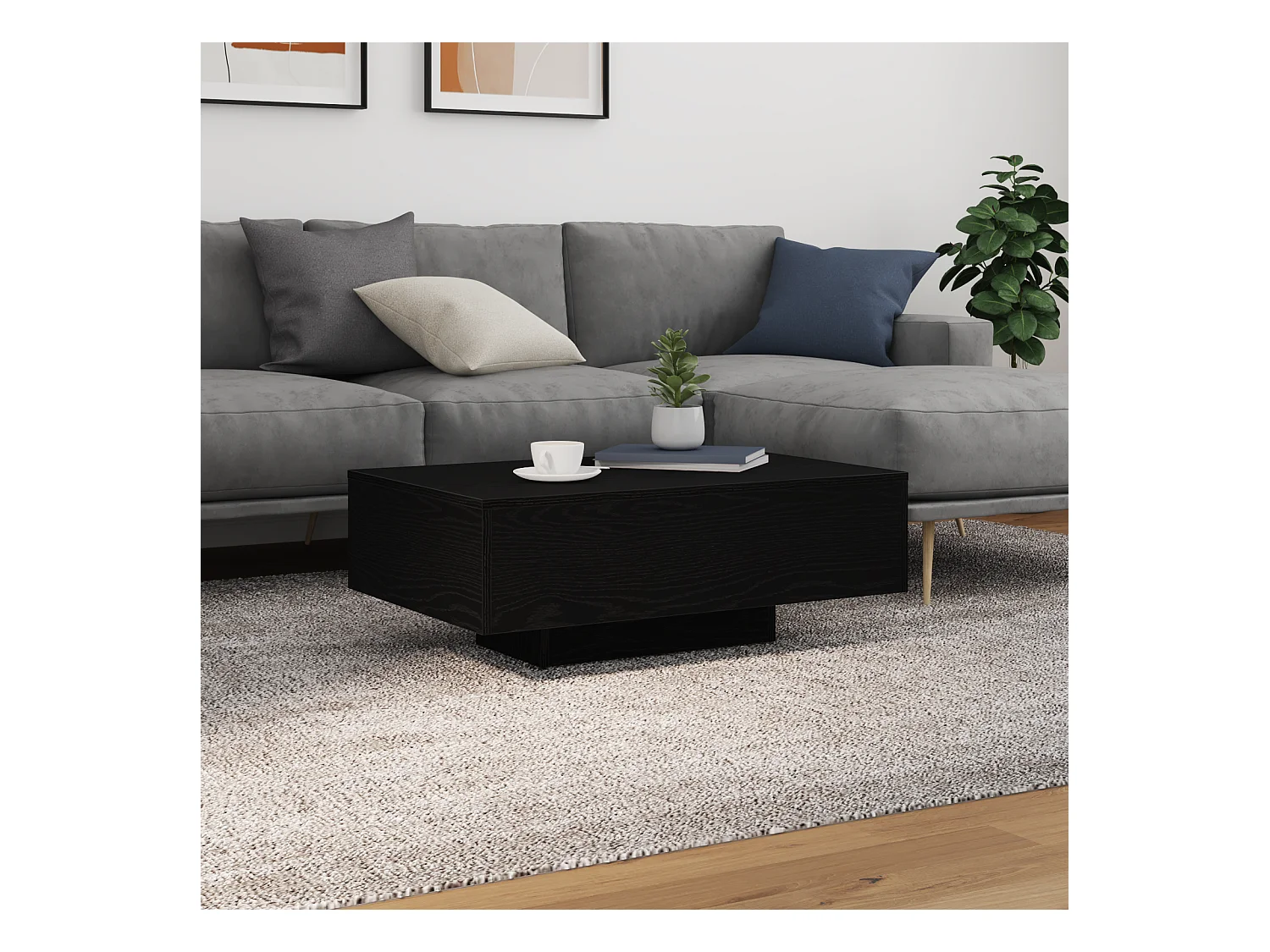 Table basse avec lumières LED Chêne noir 85x55x31 cm