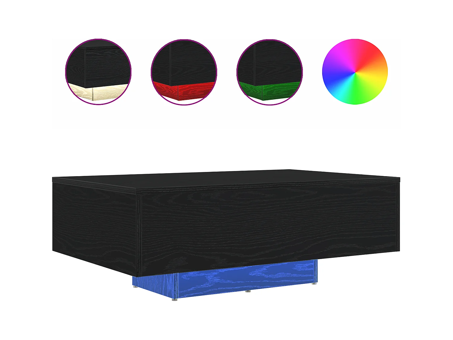 Table basse avec lumières LED Chêne noir 85x55x31 cm