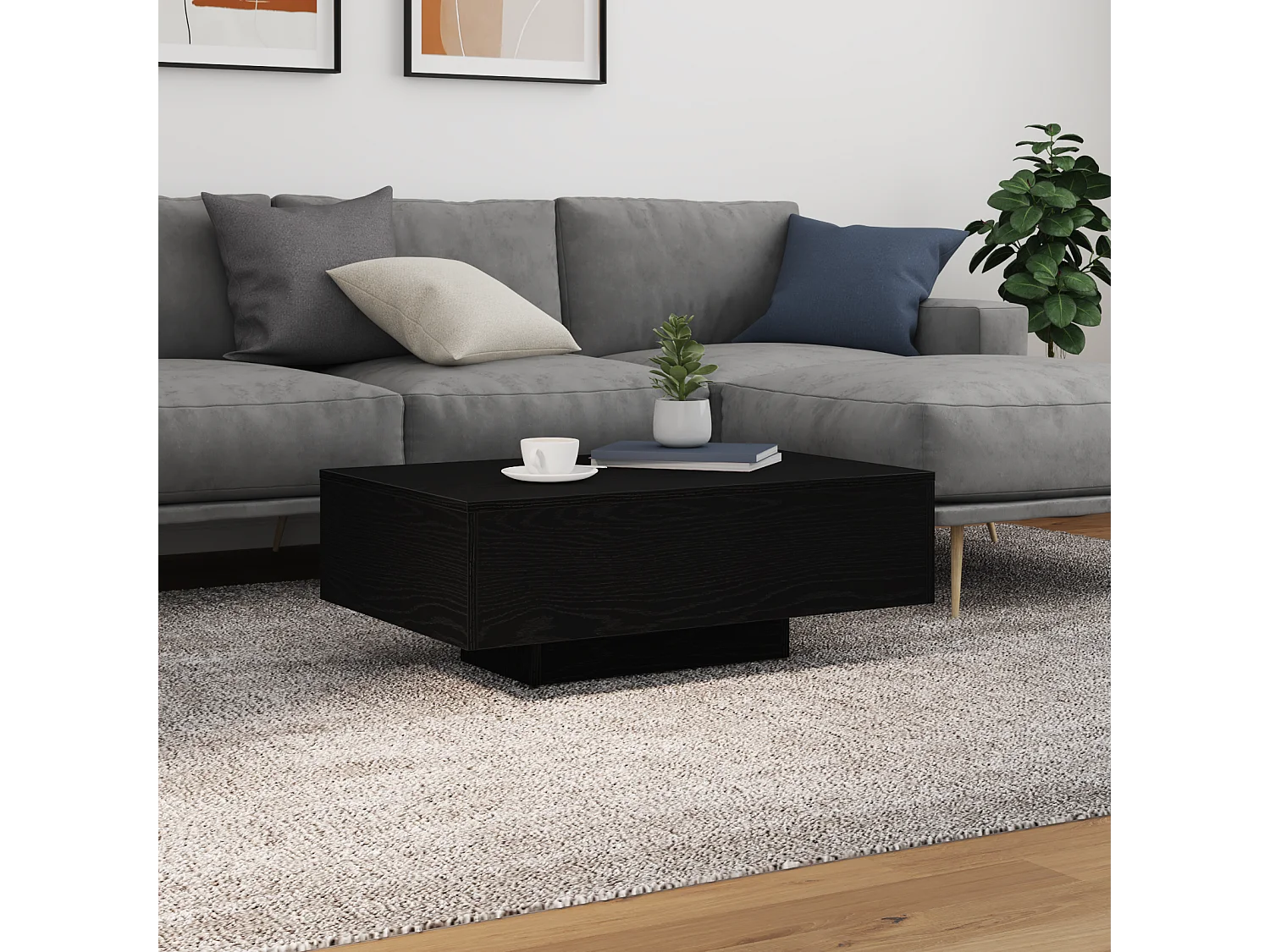 Table basse avec lumières LED Chêne noir 85x55x31 cm