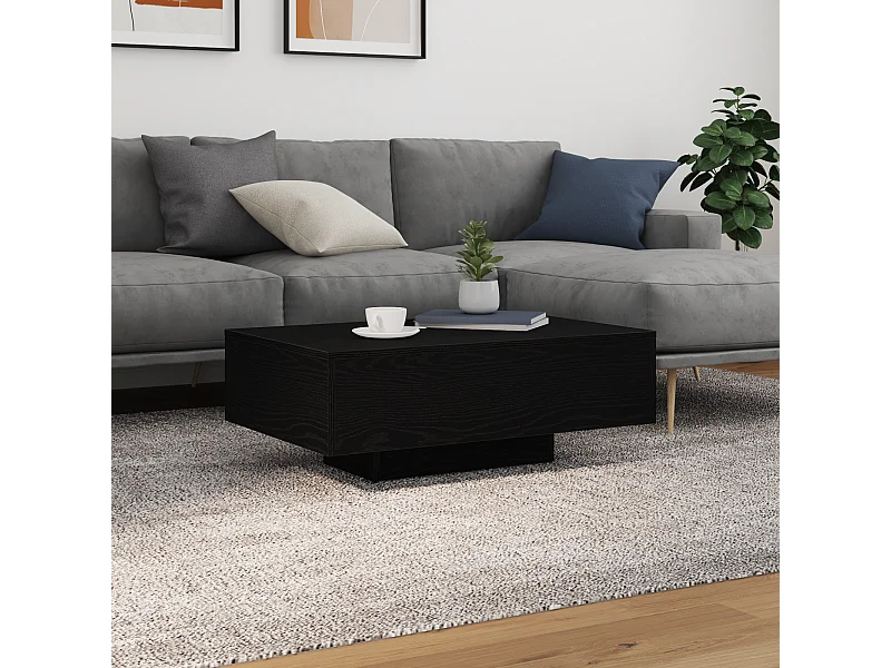 Mesa de centro con luces LED Roble negro 85x55x31 cm