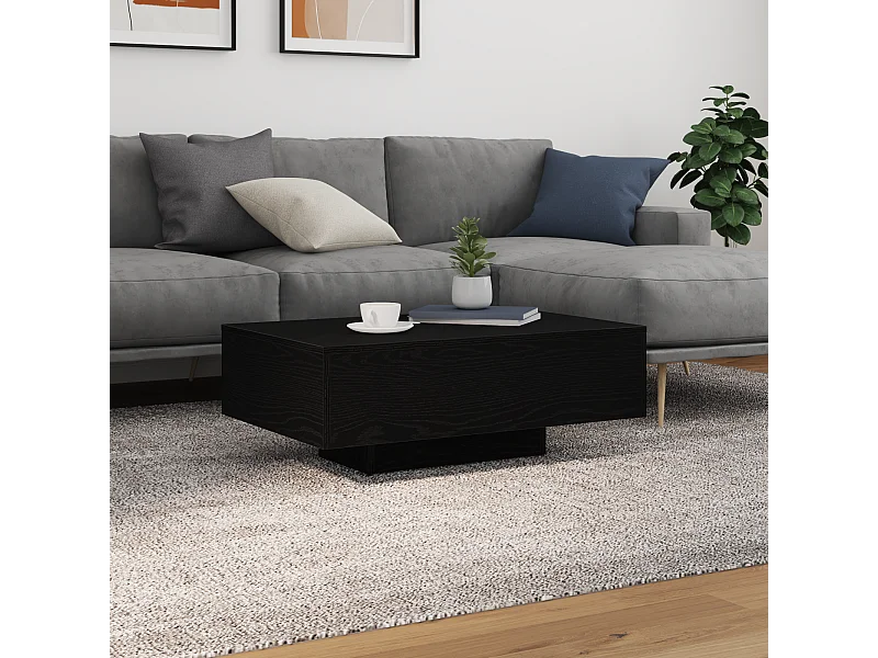 Table basse avec lumières LED Chêne noir 85x55x31 cm