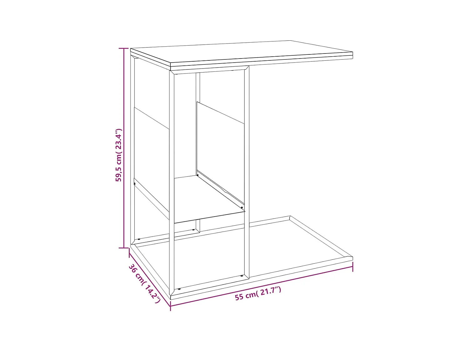 Table d'appoint Noir 55x36x59,5 cm Bois d'ingénierie