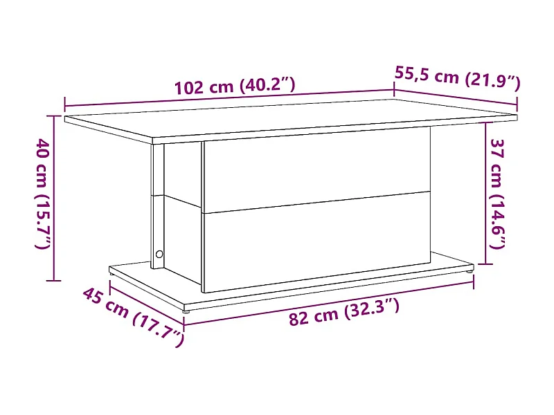 Table basse vieux bois 102x55,5x40 cm bois d'ingénierie