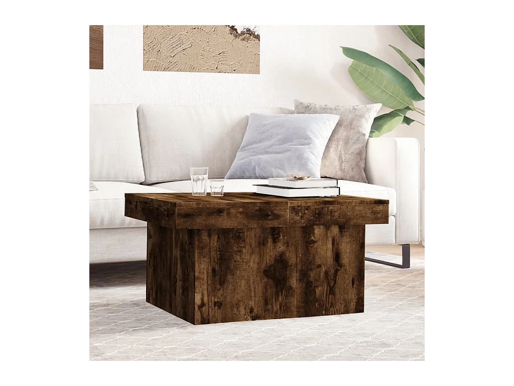Table basse chêne fumé 80x55x40 cm bois d'ingénierie