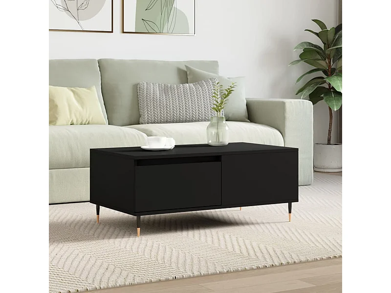 Mesa de centro negra 90x50x36,5 cm Madera de ingeniería