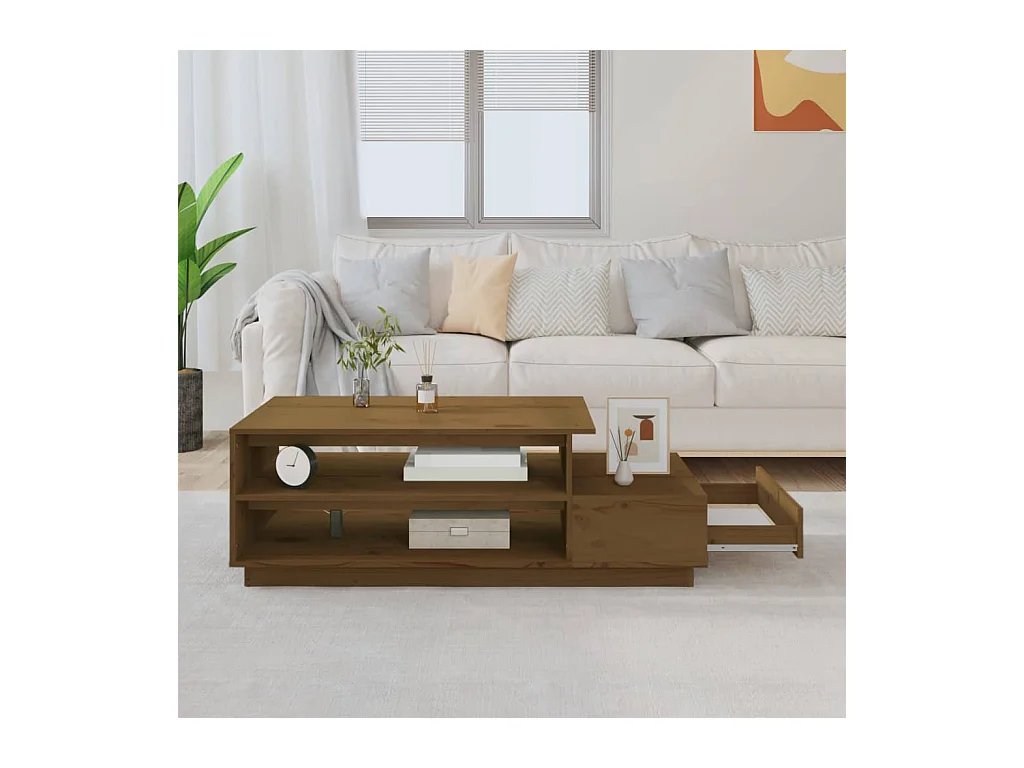 Table basse Marron miel 120x50x40,5 cm Bois massif de pin