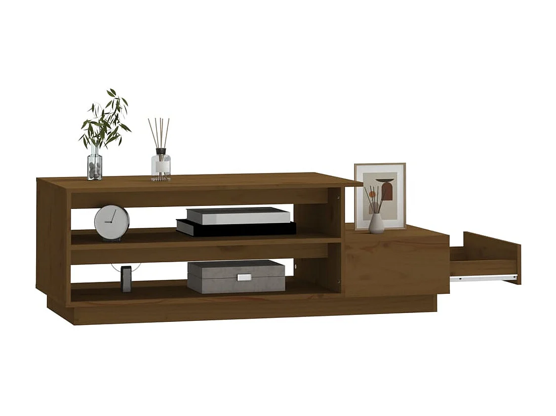 Tavolino da caffè color miele 120x50x40,5 cm in legno massello di pino