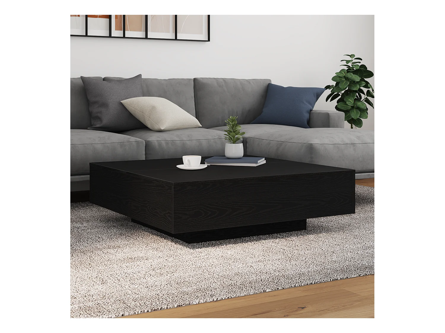 Table basse avec lumières LED Chêne noir 100x100x31 cm