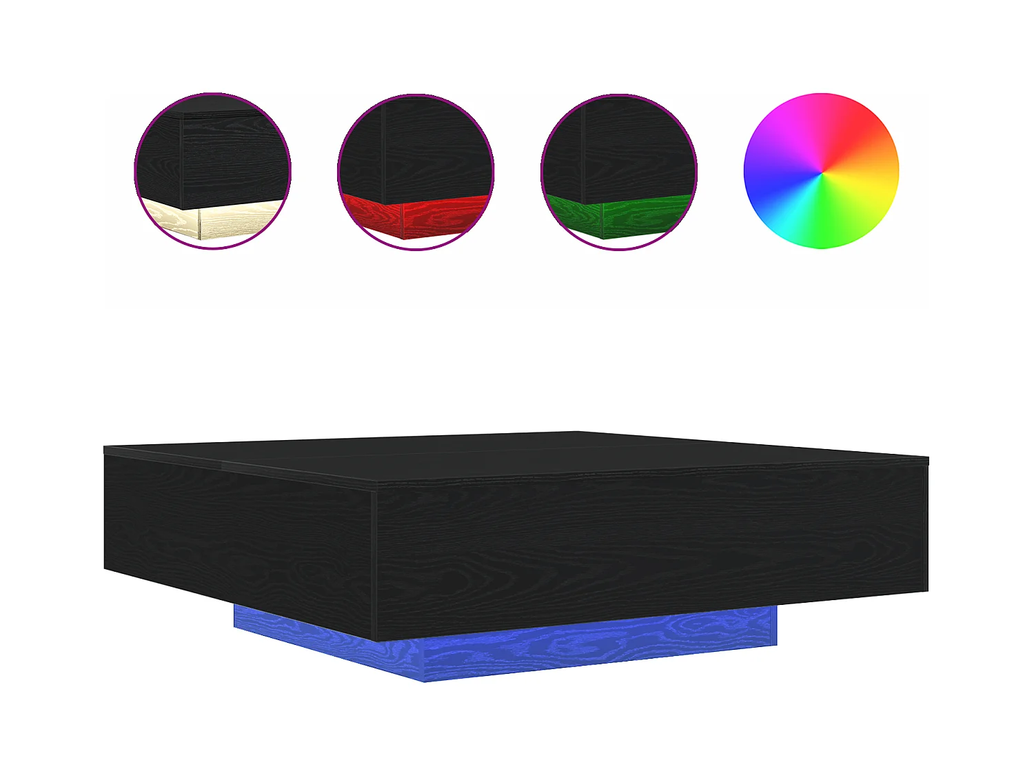 Table basse avec lumières LED Chêne noir 100x100x31 cm