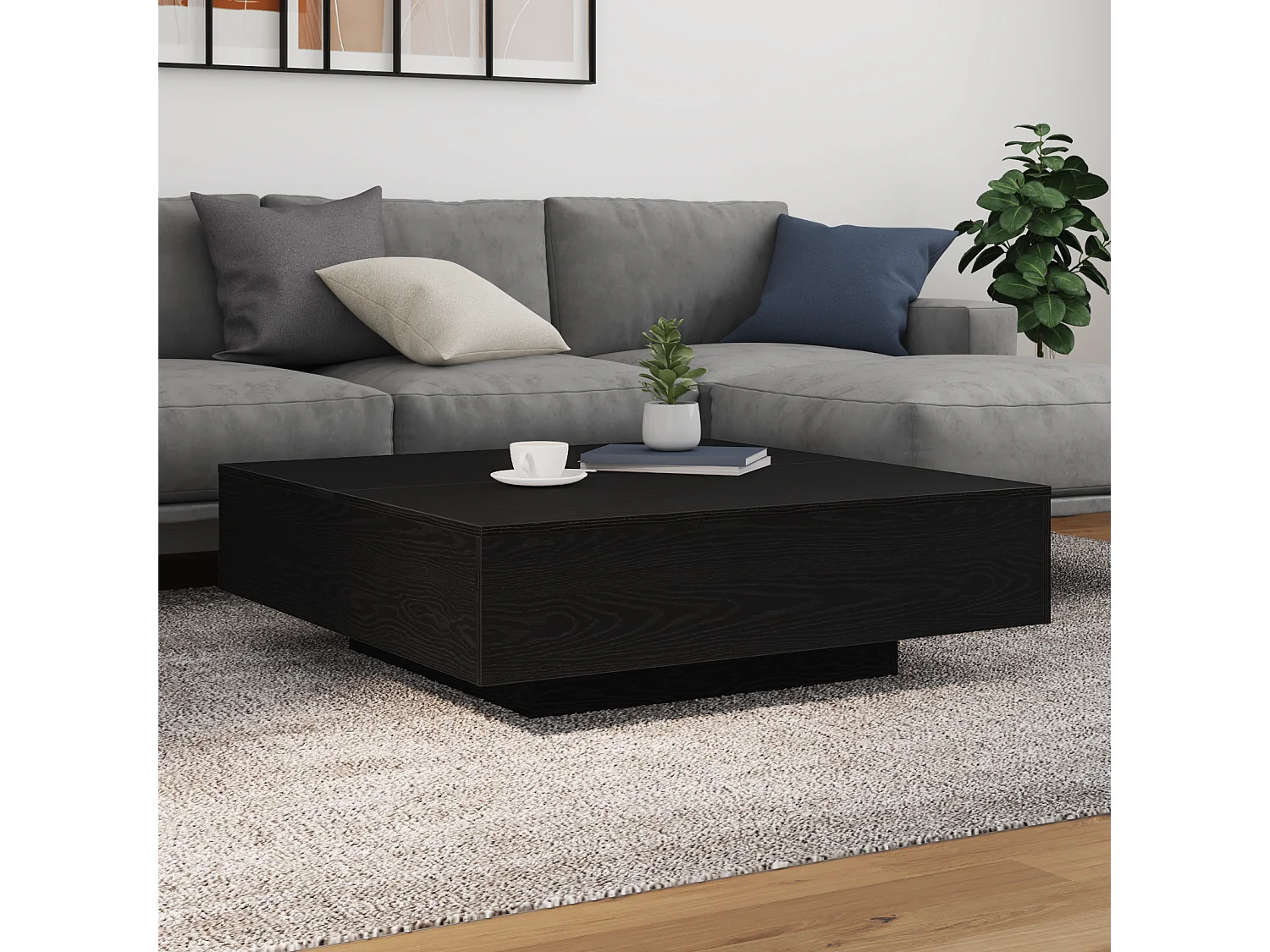 Table basse avec lumières LED Chêne noir 100x100x31 cm