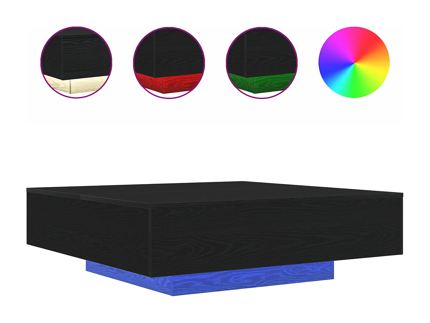 Table basse avec lumières LED Chêne noir 100x100x31 cm