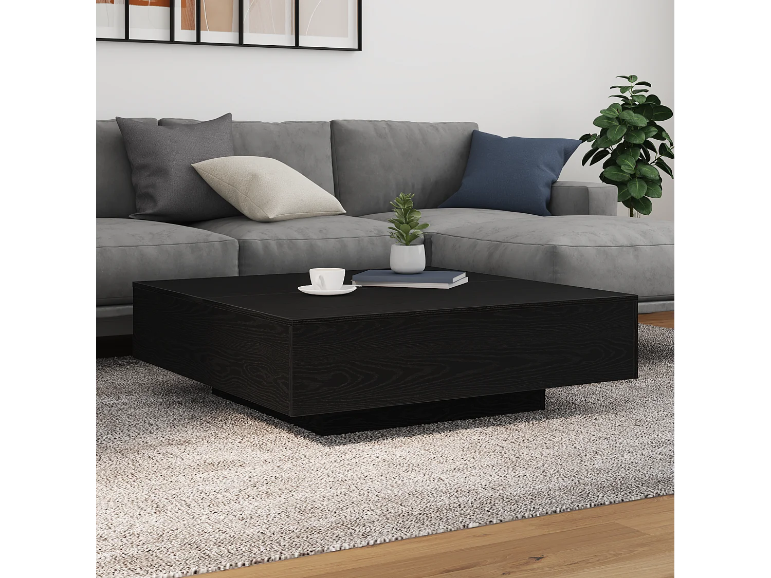 Table basse avec lumières LED Chêne noir 100x100x31 cm