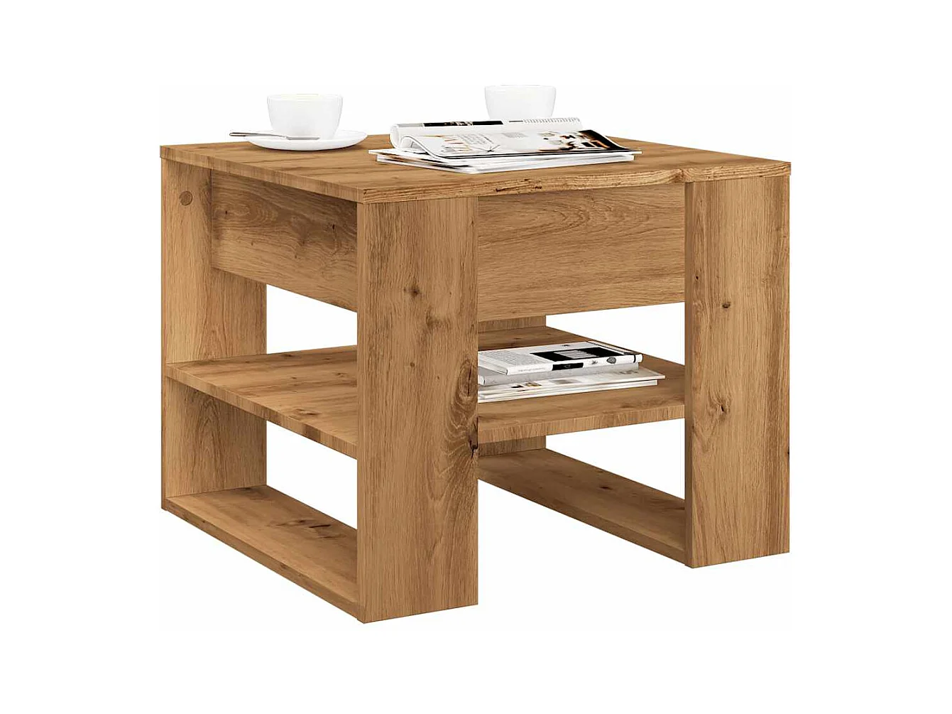 Tavolino da caffè in rovere fatto a mano 55,5x55x45 cm in legno ingegnerizzato