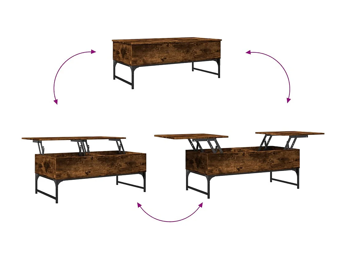 Mesa de centro de roble ahumado 100x50x40 cm de madera contrachapada y metal