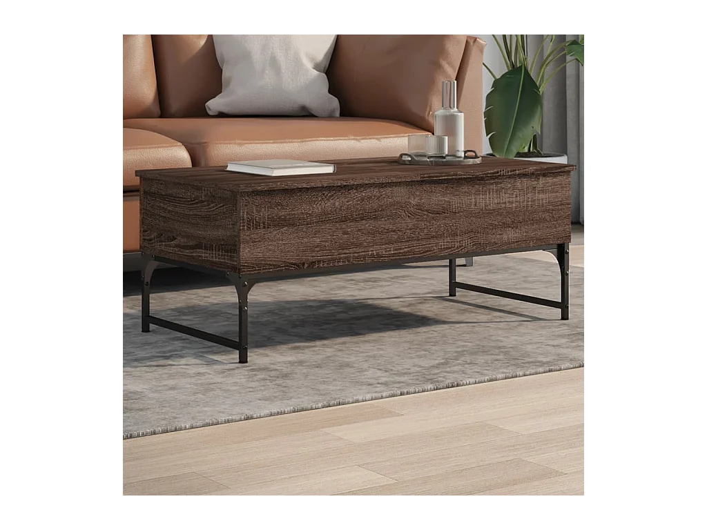 Table basse chêne marron 100x50x40cm bois d'ingénierie et métal