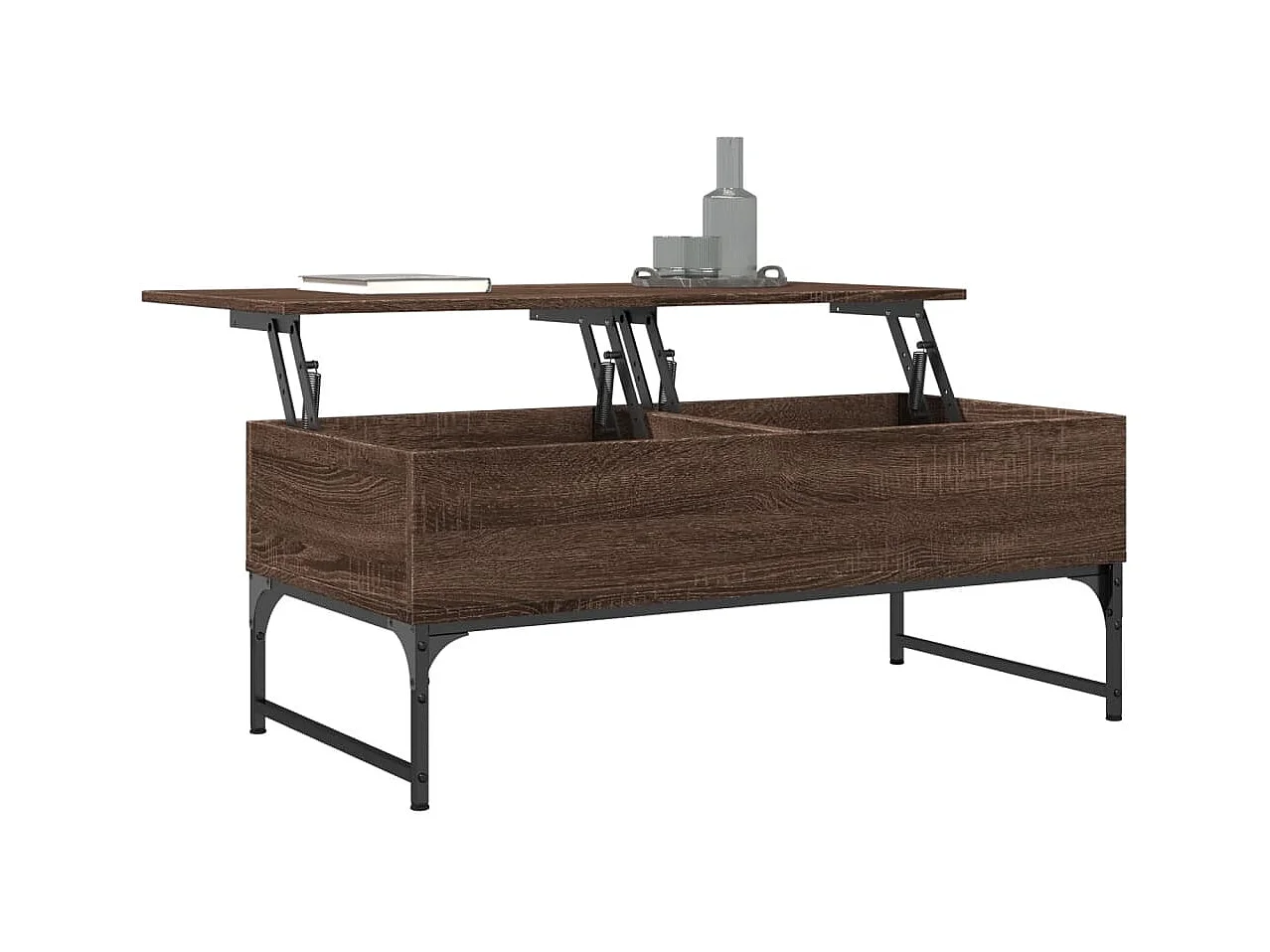 Table basse chêne marron 100x50x40cm bois d'ingénierie et métal