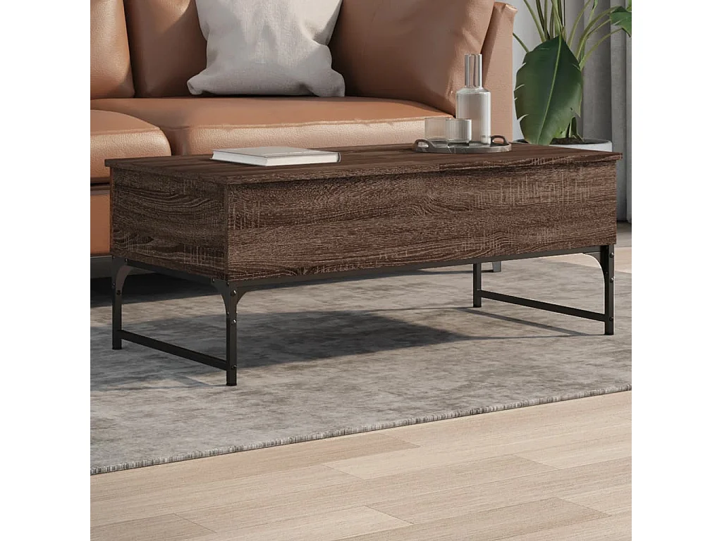 Couchtisch aus brauner Eiche, 100 x 50 x 40 cm, Holzwerkstoff und Metall