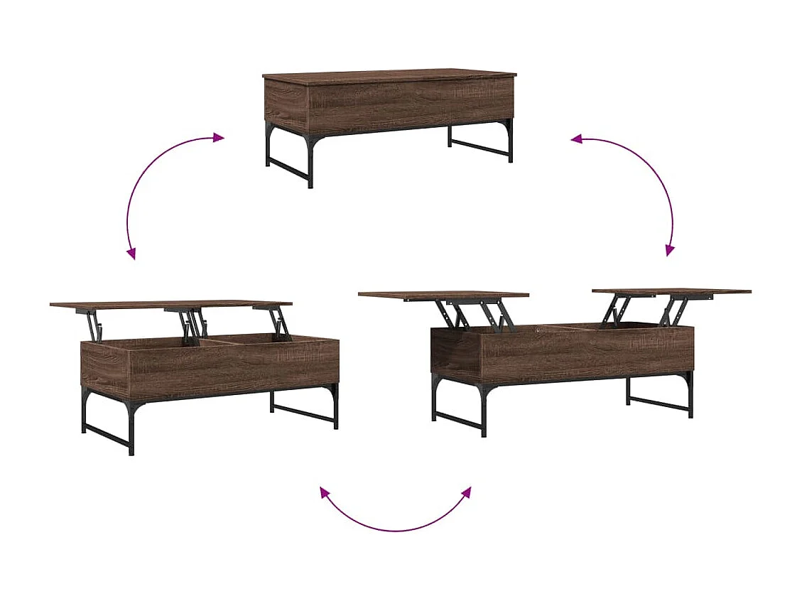 Couchtisch aus brauner Eiche, 100 x 50 x 40 cm, Holzwerkstoff und Metall