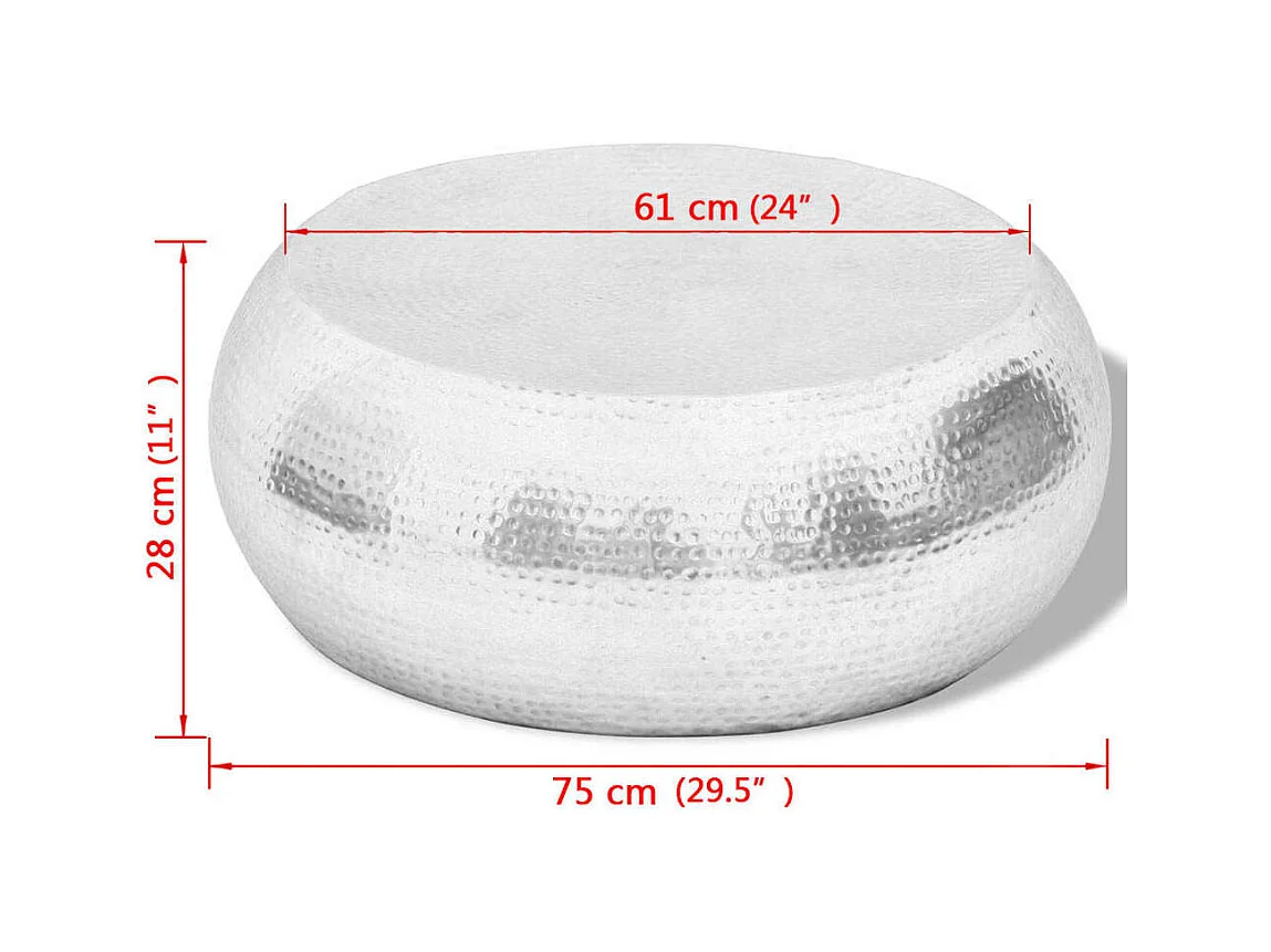 Table basse martelée en aluminium Argenté